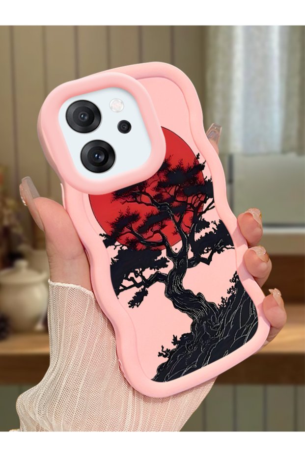 Oppo Reno 14F Compatible Case Camera Protector Pink Silicone Couple Phone Case Tree Pattern