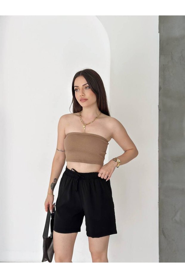 Women's Modal Fabric Look Summer Shorts with Relaxed Fit, Lace-Up and Elastic Pockets