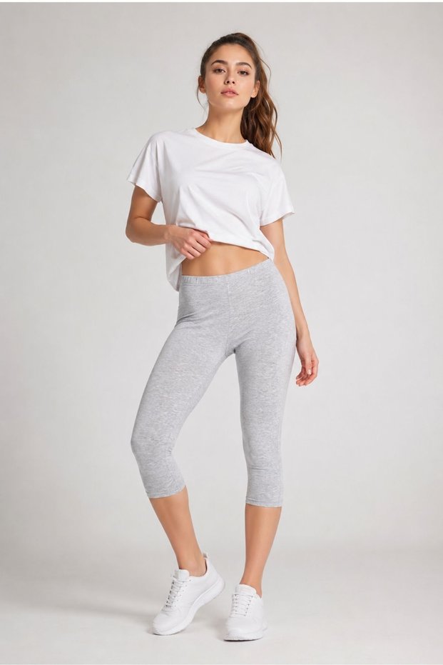 Women's Cotton Capri Leggings, Stretchy High-Waisted, Below-Knee Short Leggings, Casual Sports, Walking, Pilates, Home Wear, Anti-Sweat, Breathable, Tummy-Tightening, Comfortable Basic Leggings, Plus Size Options Available
