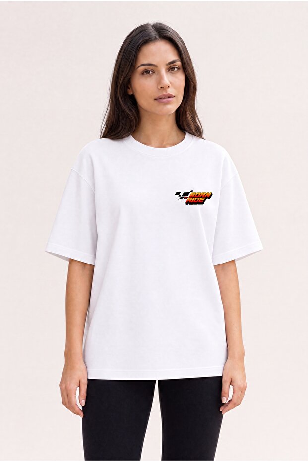 Oversize Printed Unisex 100% Cotton T-Shirt Motorcycle Therapy White