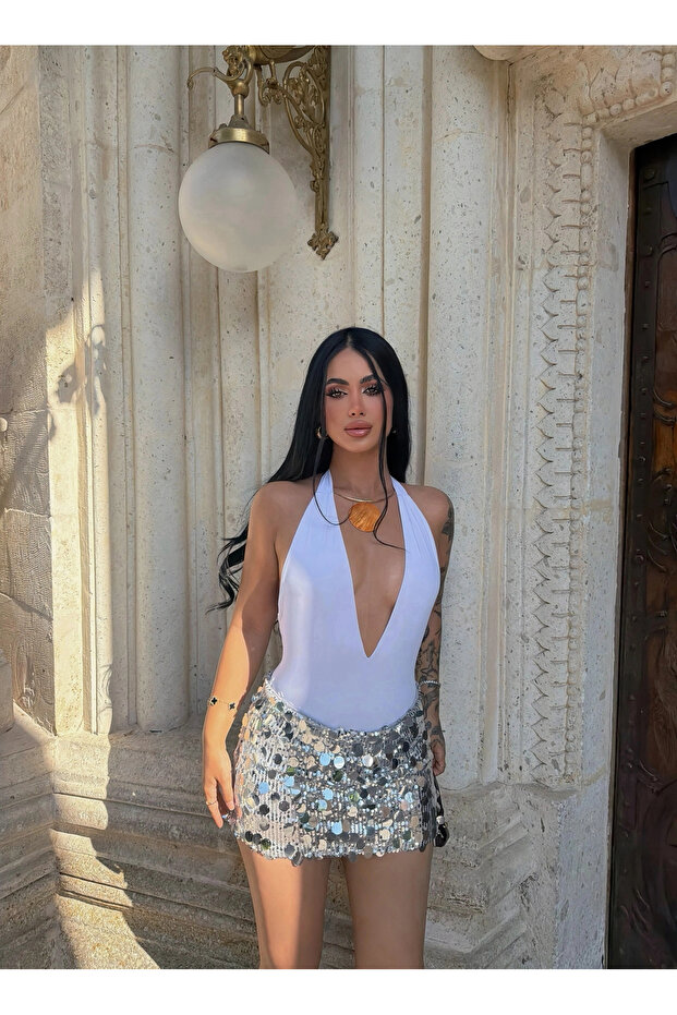 Silver Sequined Mini Skirt