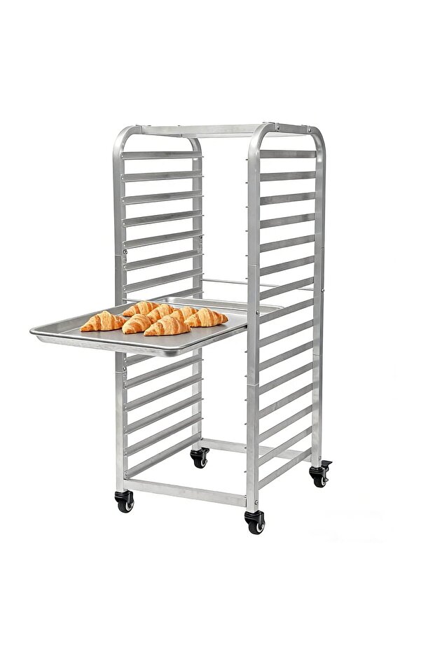 15-Tier Aluminum Baking Tray Cart – Compact and Space-Saving – 4 Lockable Wheels – Ideal for Bakery, Kitchen, and Restaurant – 38x43x102cm