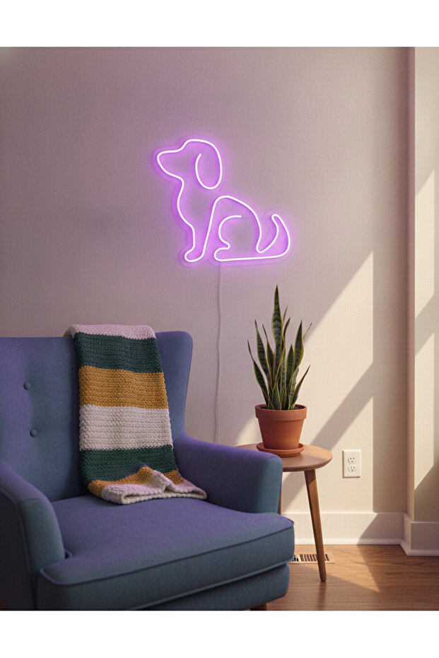 Köpek Figürlü LED Neon Duvar Tablosu | Mor Aydınlatmalı Modern Dekor | Çocuk Odası - 4