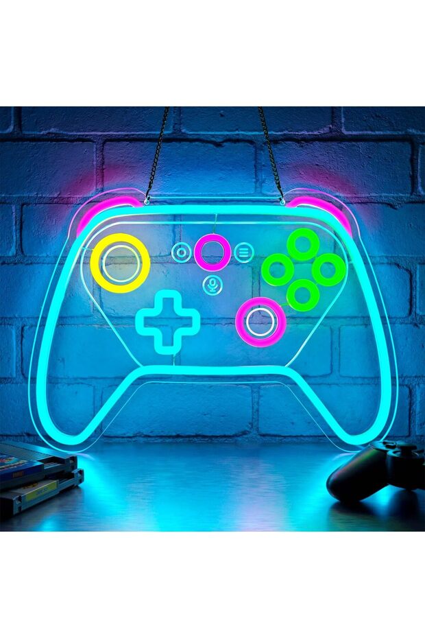 لافتة نيون للألعاب مع قاعدة أكريليك 6 مم، إضاءة LED على شكل وحدة تحكم ألعاب للحائط 54×62 سم