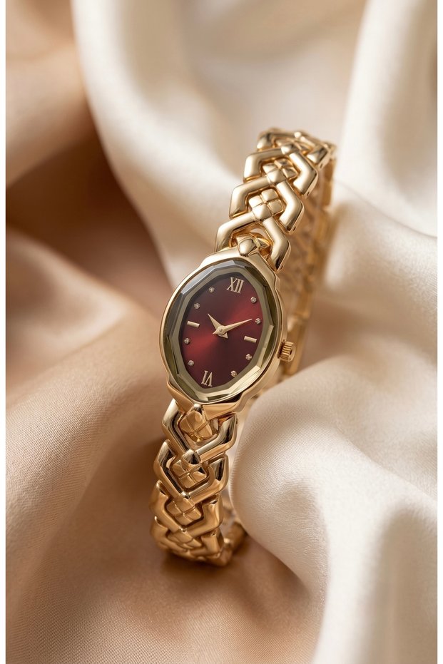 Elegante Women's Steel Watch Gold Color Burgundy Dial Vintage Case Old Money Elegant Stylish Luxury Women's Wristwatch | Limited Edition 2026