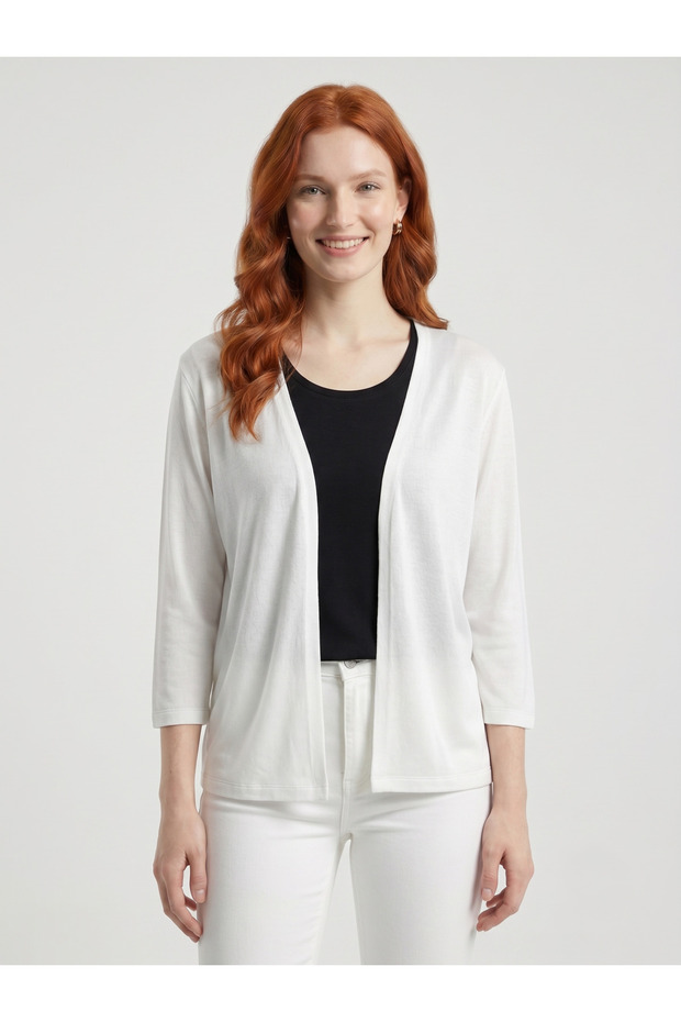 Women's White Cardigan 3/4 Sleeves