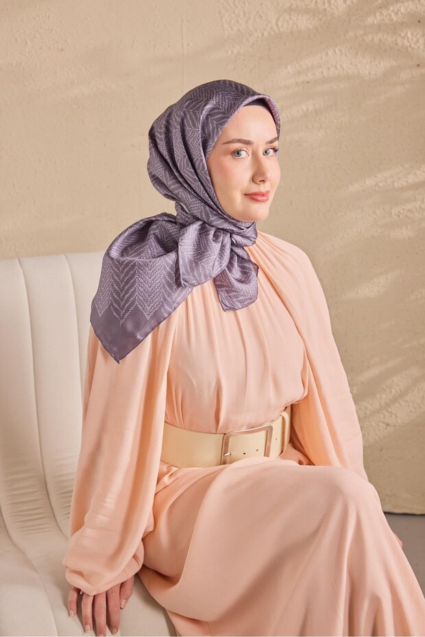 Twill Silk Scarf Minimal Pattern Smoked 90X90