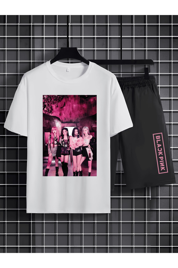 Blackpink K-Pop Band Printed Cotton Short Sleeved Children's Tshirt-Shorts Two-Piece Set