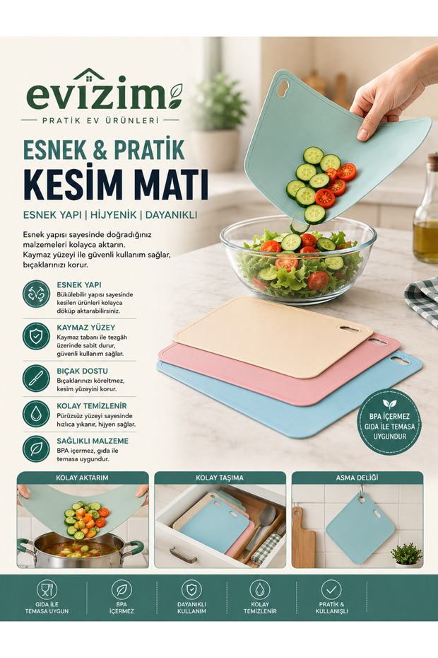 Non-Slip Flexible Cutting Mat Bpa Free Food Contact Safe Cutting Board