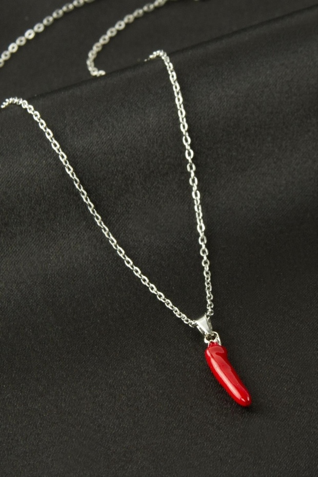 Ilkestor Pepper Enamel Steel Necklace - (04819) Silver Color