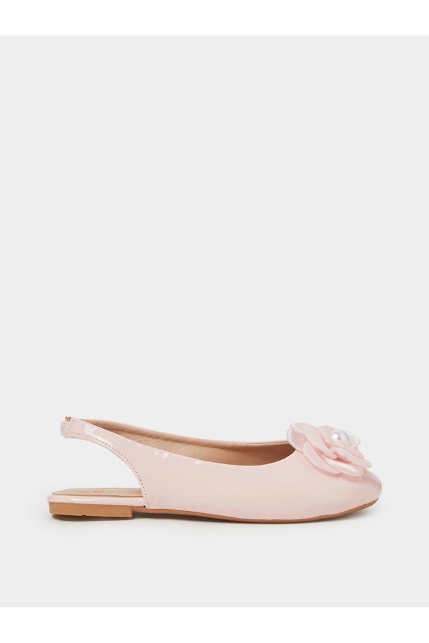 Girls Pink Slingback Ballerinas With Flower Detail