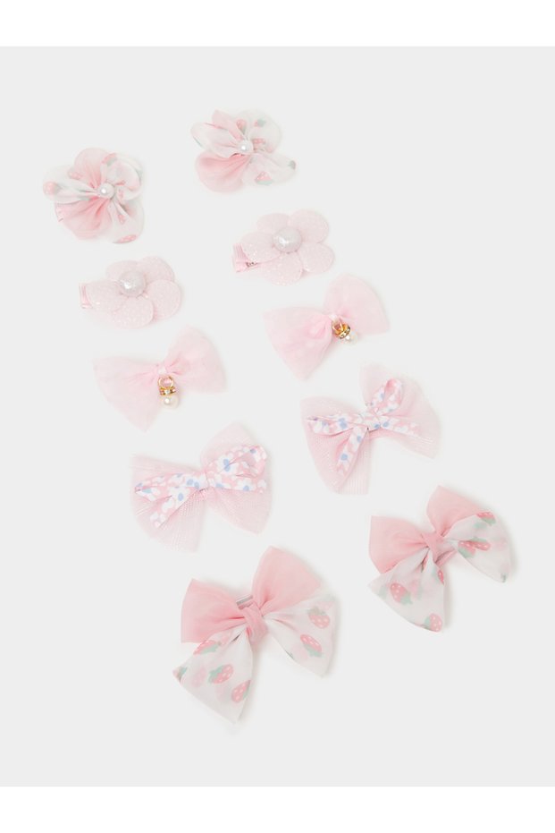 Pack Of 10 - Girls Pink Embellished Hair Clips
