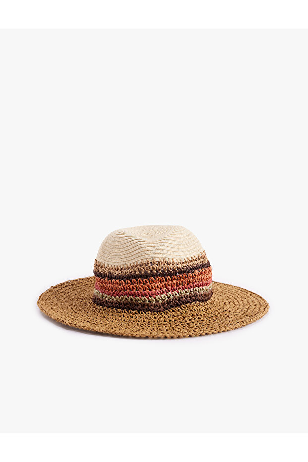 Wide Brimmed Straw Hat with Knitted Detail