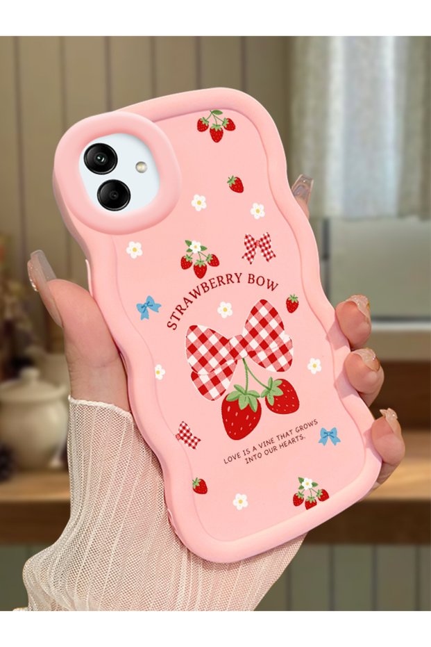 Samsung Galaxy M13 Compatible Case Camera Protector Pink Silicone Couple Phone Case Strawberry Pattern