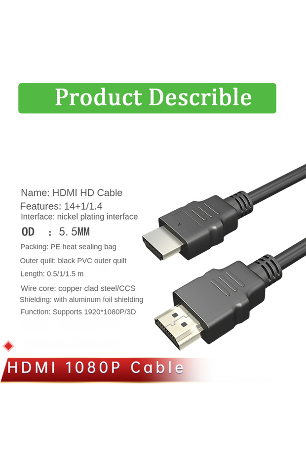 1m Version 2.0 4K HD 1080P HDMI Cable High Speed HDMI Male-to-Male Cord for TV Monitor PC Laptop Gam