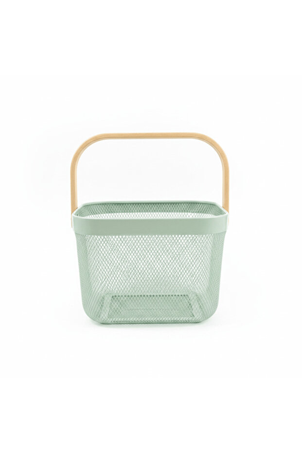 LIZHI Metal Mesh Basket with Wooden Handle — 18×24 cm - Light Green