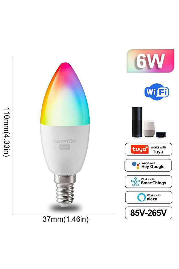 نعم، مصباح LED ذكي RGB قابل للتعتيم، 85-265 فولت، C37، 6 واط، E14، Tuya Gu10 C37 A60 T37 E14 E27 B22، مزود بتقنية واي فاي Magi