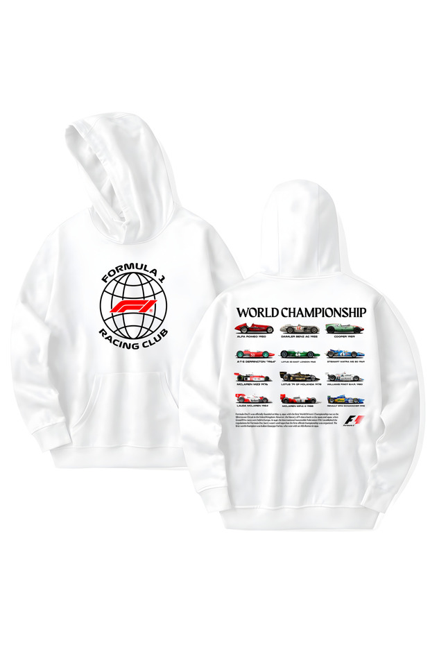 Formula 1 Printed Cotton Long Sleeve Hooded Sweatshirt with 3 Yarns