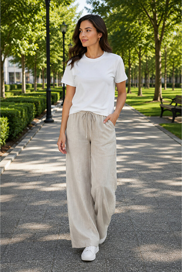 Kadın Oversize Basic Bisiklet Yaka Tişört
