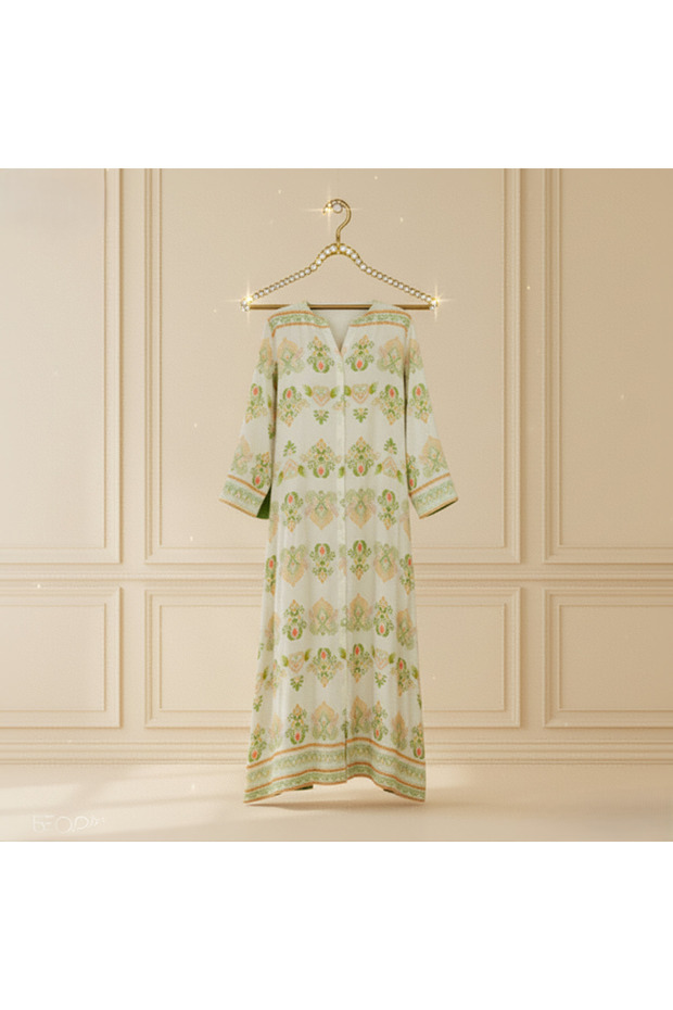 Off-white Jalabiya - أخضر - M