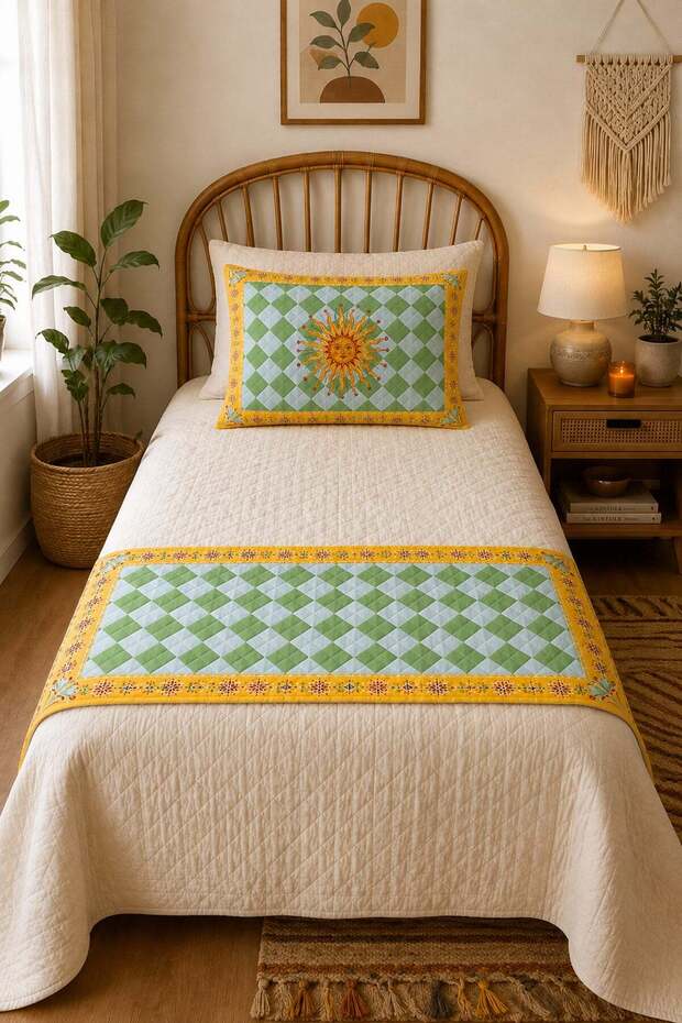 Single quilted bed runner and pillowcase set 60x150 cm 6etd4
