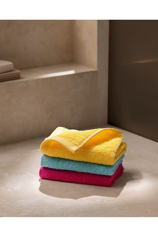 Sorelle 3-Piece 100% Cotton Boxed Hand Towel Set - Yellow/Turquoise/Fuchsia - 30X30 cm