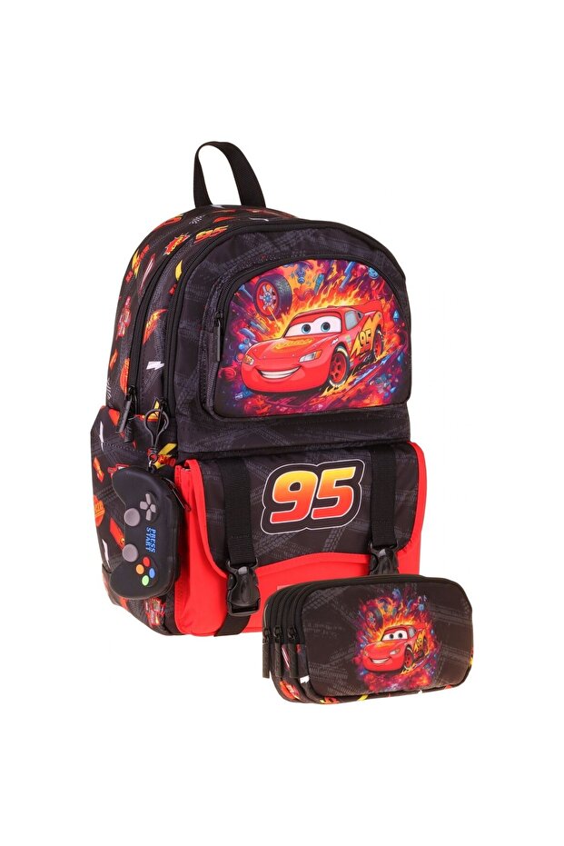 حقيبة ظهر مدرسية للأولاد باللون الأحمر والأسود من Kids Rust Eze مع حقيبة أقلام - SETKK-L5399C