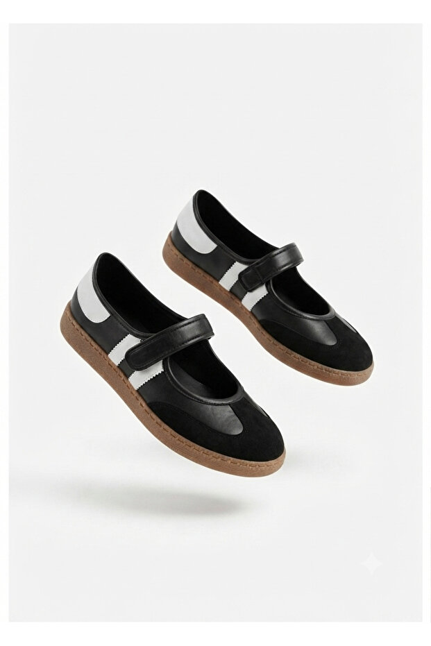 Menja Premium Black Velcro Comfortable Sports Ballerinas
