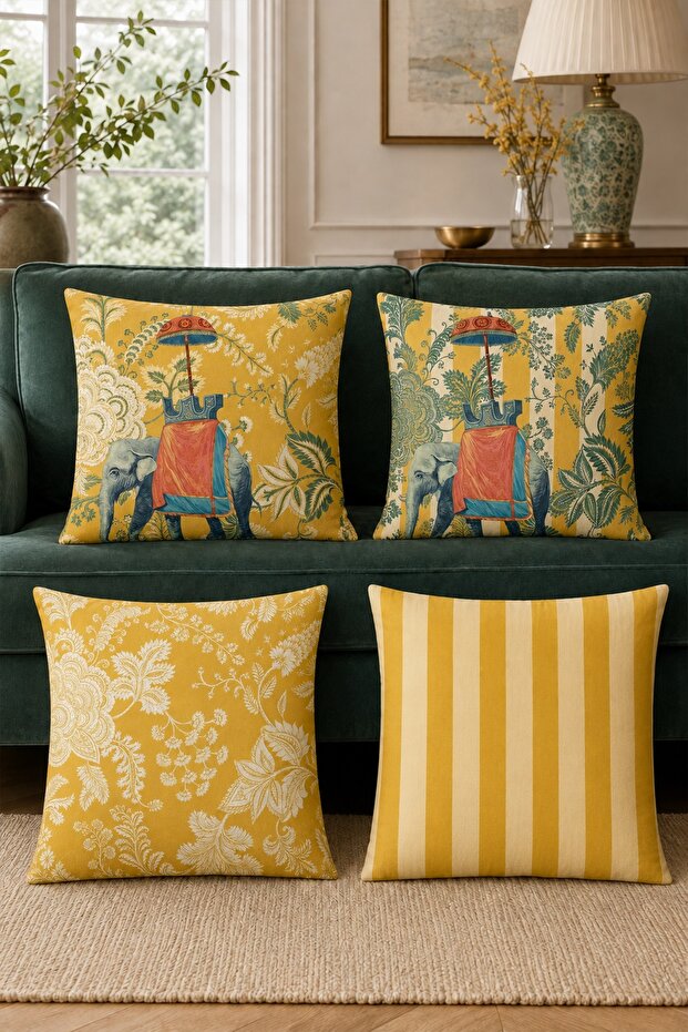 Carrier Elephant Patterned 4-Piece Throw Pillow Cover Set