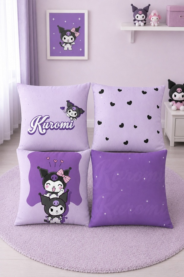 Purple Kuromi Patterned 4-Piece Children's and Baby Pillowcase Set