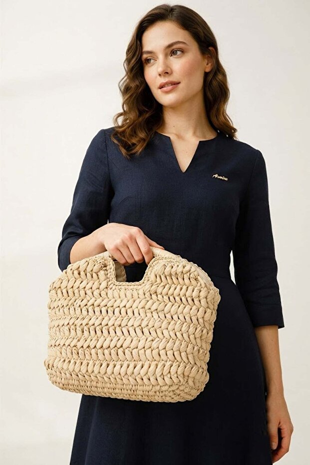 Elit Btn01 Women's Knitted Handbag Beige