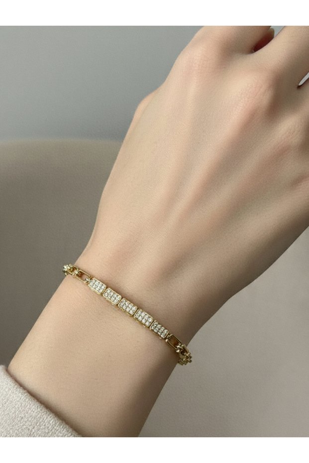 Women's Gold Vip Series Zircon Stone Square Plate Model Anti-Tarnish Bracelet