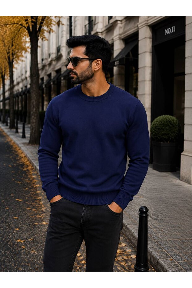 Men's Premium Basic Crew Neck Knitwear Sweater Slim Fit Soft Textured Casual Winter
