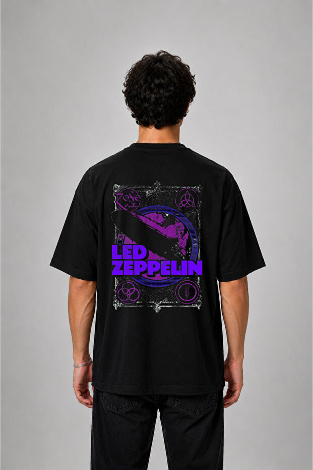 Led Zeppellin Printed Oversize Cotton Black T-Shirt
