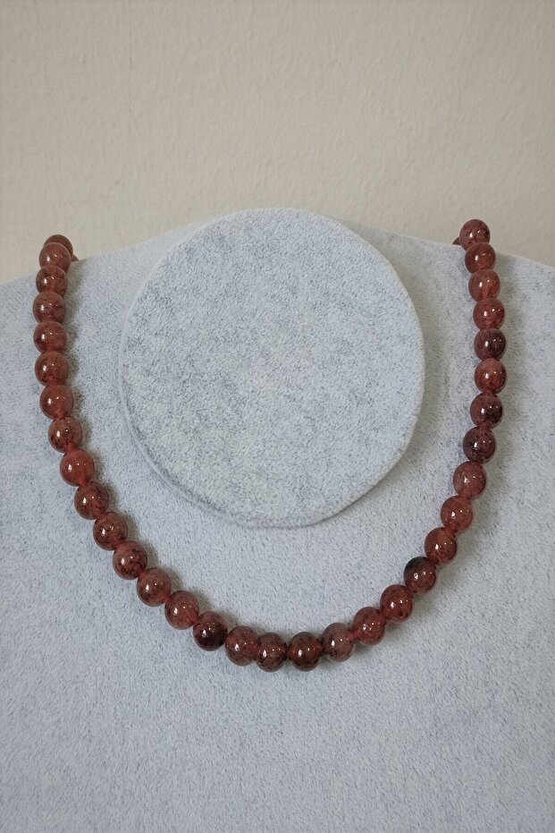 Certified 6 Mm Pink Quartz Natural Stone Necklace