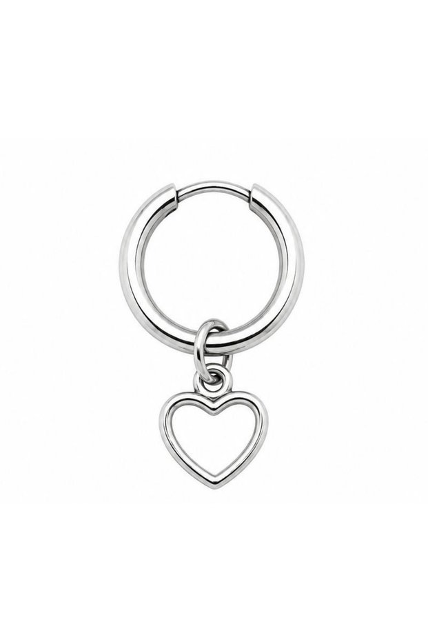 Unisex Silver Color Surgical Steel Dangle Hollow Heart Figured Hoop Earrings 1 Piece