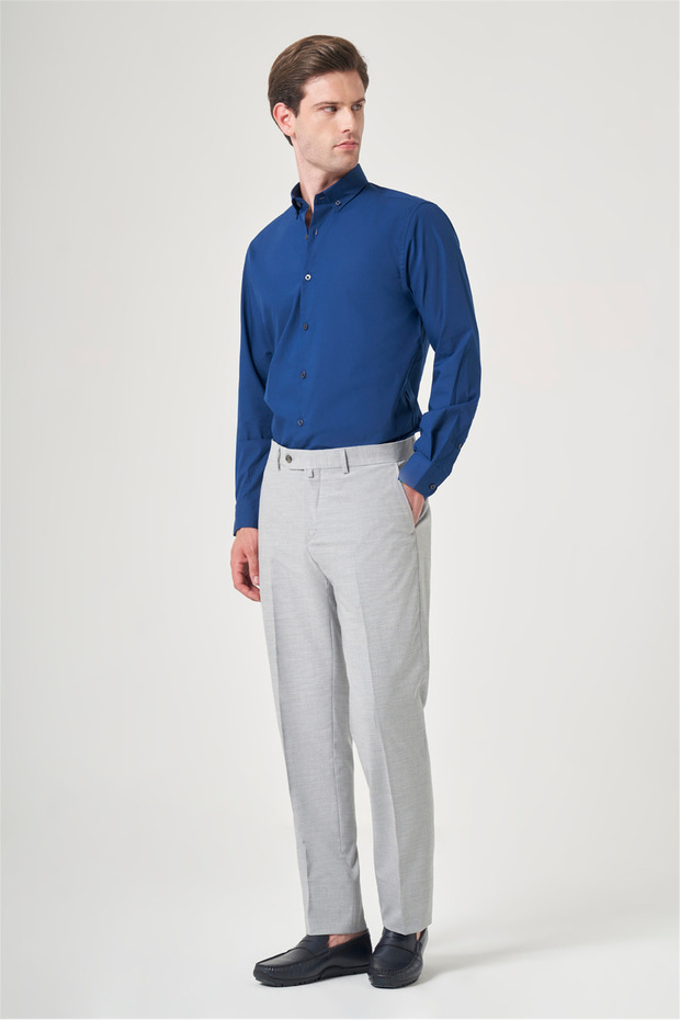 Gray Side Pocket Filafil Pattern Comfort Fit Flexible Trousers 1003260153