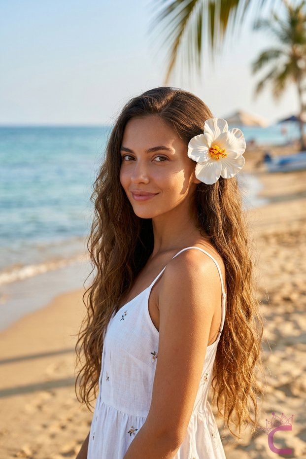 White Japanese Rose Hibiscus Flower Hair Clip 10cm - Hawaiian Colorful Beach Summer Clip-On Side Hairpin