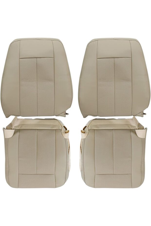NLQR Driver and Passenger Side Bottom and Top Perforated Seat Covers Replacement Microfiber Leather Tan Compatible with Ford Expedition 2007 2008 2009 2010 2011 2012 2013 2014