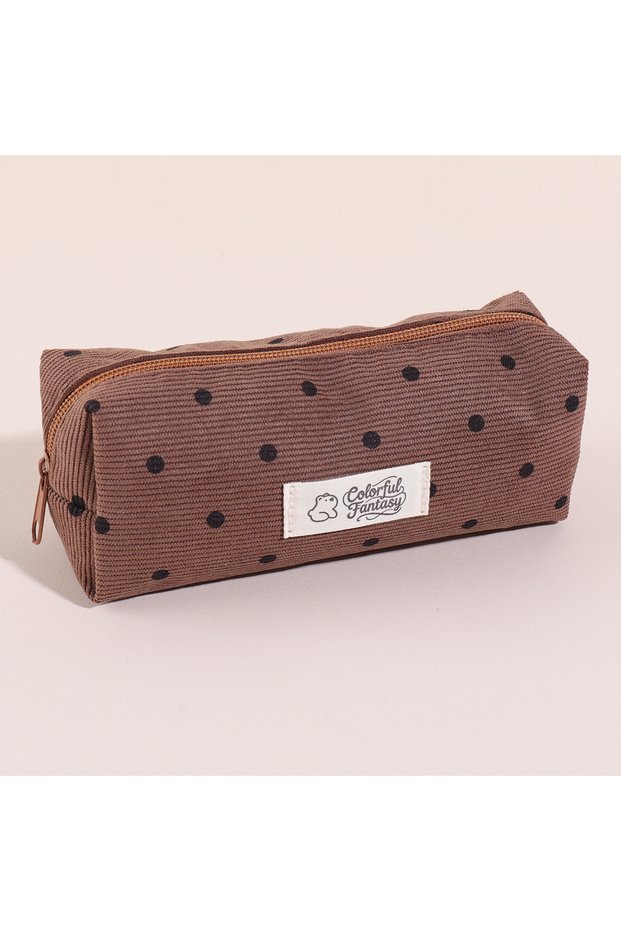 Coffee-colored Cute Polka Dot Pencil Case for School & Office Zipper Pouch Organizer for Pens,Pencil