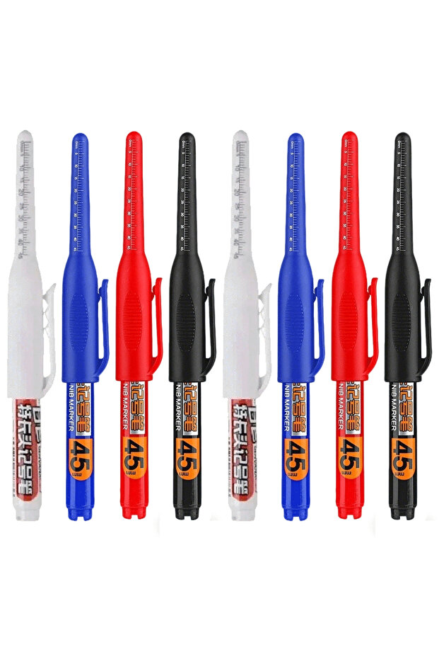 mixed 8pcs 4-40Pcs White/Black/Blue/Red 45mm Deep Hole Marker Pens Long Nib Head Carpenter Pen Water