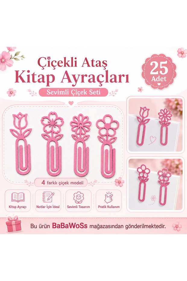 Floral Paper Clip Bookmarks Cute Flower Set 25Pcs