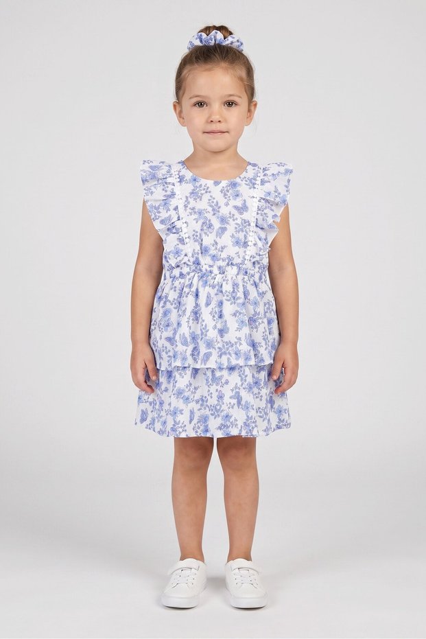 Kids Girl 2 Pcs Floral Print Dress With Scrunchies, Multicolor