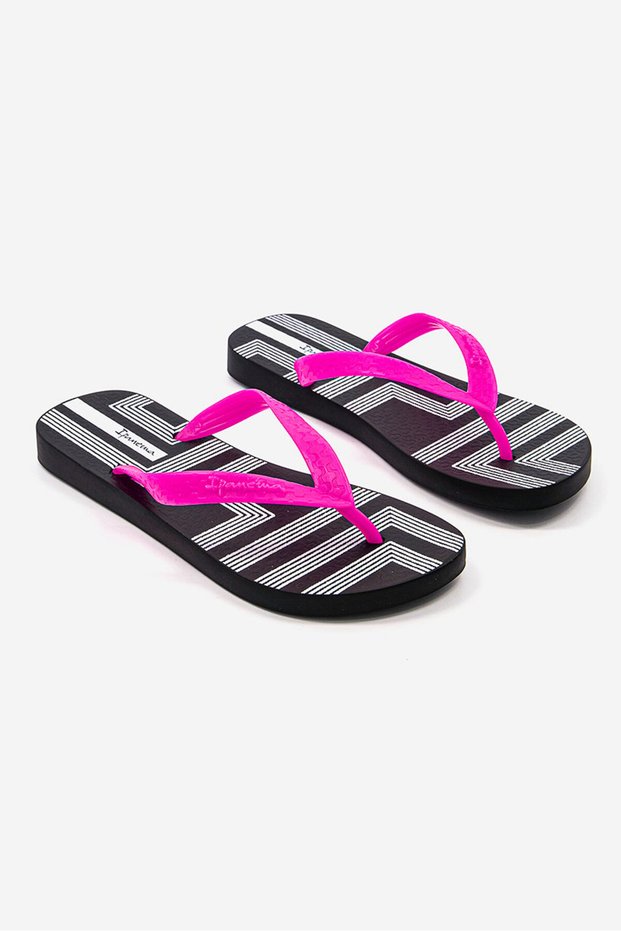 Women Class Happy Fem Slippers, Black and Pink and White