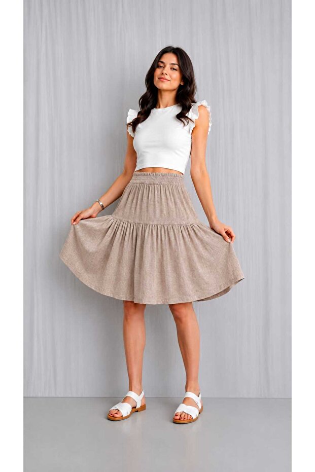 Sofya Linen Fabric Comfortable Fit 55cm Short Skirt