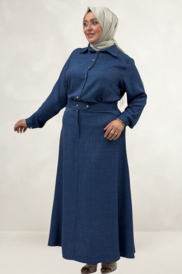 67061 Plus Size Skirt - Shirt Melange Set - Indigo