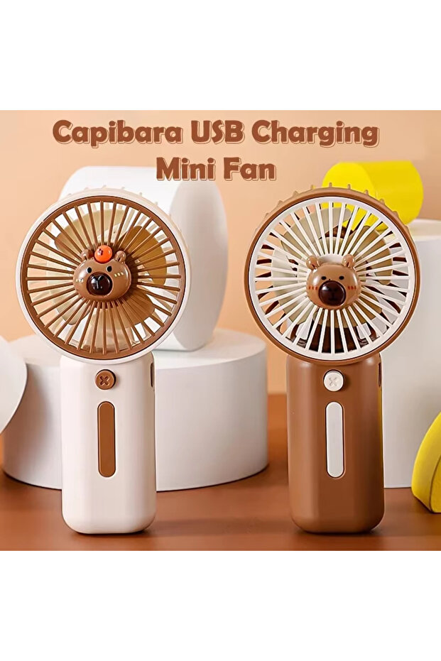 مروحة صغيرة محمولة بقوة رياح عالية، مروحة يدوية على شكل كابيبارا، شحن USB، 3 سرعات للرياح، قطعتان