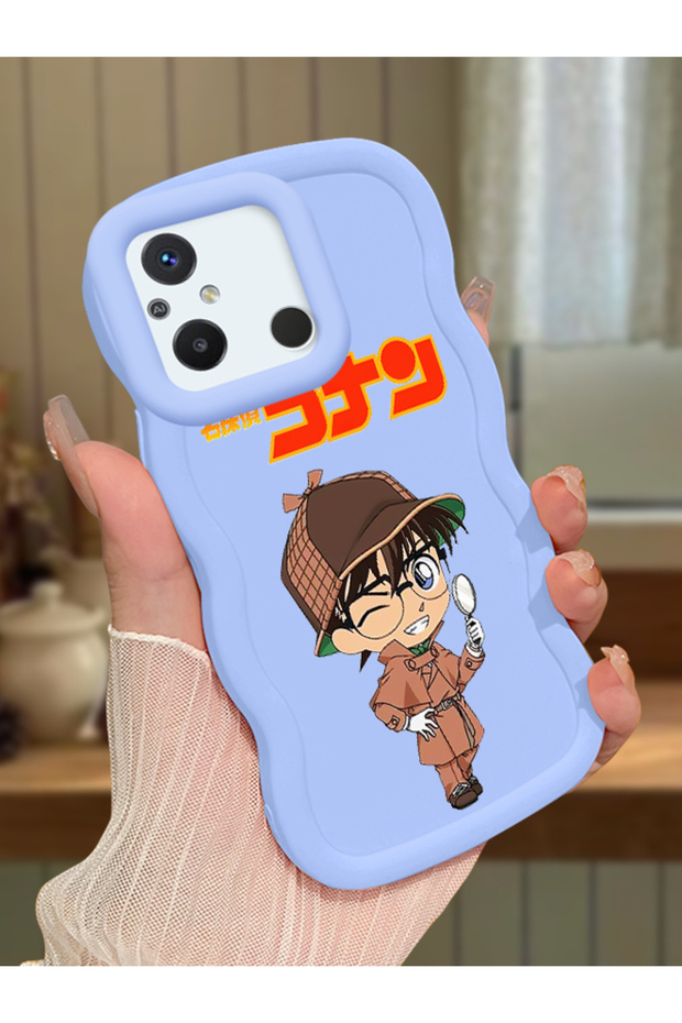 Redmi 11A Compatible Case Camera Protector Blue Silicone Couple Phone Case Conan Pattern