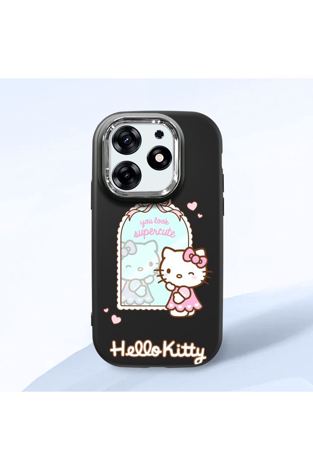 Tecno Spark 10 Pro Compatible Case Camera Protector Black Silicone Couple Phone Case Kitty Patterned