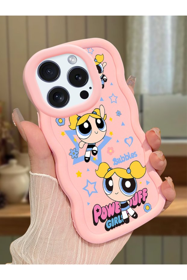 iPhone 16 Pro Compatible Case with Camera Protector Pink Silicone Couple Phone Case Cartoon Pattern